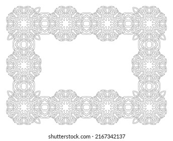 Beautiful monochrome linear vector illustration for adult coloring book page with abstract rectangle border isolated on the white background