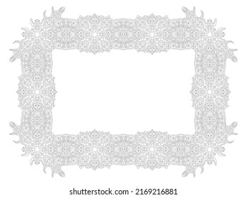 Hermosa ilustración de vector lineal monocromo para página de libros de coloreado adulto con marco de vintage cósmico abstracto aislado en el fondo blanco