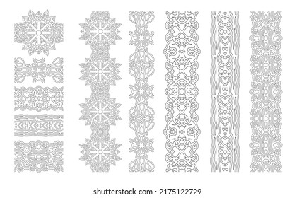 Beautiful monochrome linear vector illustration for adult coloring book page with abstract vintage valentine paint brushes set isolated on the white background