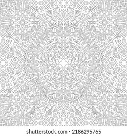 Beautiful monochrome linear vector illustration for adult coloring book page with abstract square ornate vintage pattern on the white background