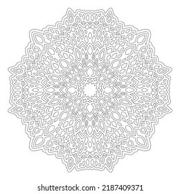 Hermosa ilustración monocromática lineal vectorial para la página de libros de coloración para adultos con patrón oriental abstracto aislado en el fondo blanco
