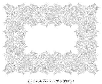 Beautiful monochrome linear vector illustration for adult coloring book page with abstract vintage frame isolated on the white background