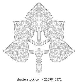 Beautiful monochrome linear vector illustration for adult coloring book page with decorative leaf isolated on the white background