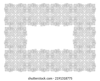 Beautiful monochrome linear vector illustration for adult coloring book page with abstract ornate rectangle frame isolated on the white background