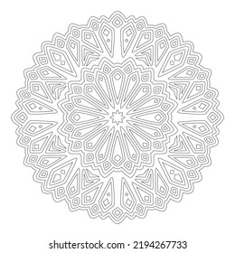 Beautiful monochrome linear vector illustration for adult coloring book page with abstract geometric pattern isolated on the white background