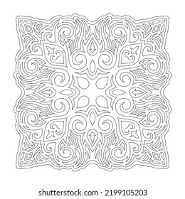 Beautiful monochrome linear vector illustration for adult coloring book page with abstract vintage single pattern isolated on the white background