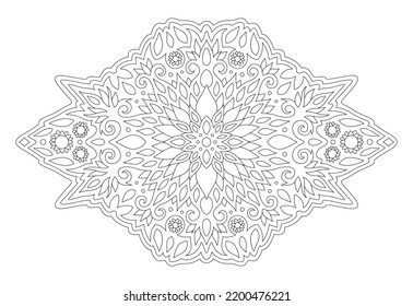 Beautiful monochrome linear vector illustration for adult coloring book page with abstract floral single pattern isolated on the white background