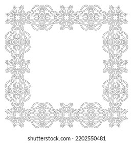 Beautiful monochrome linear vector illustration for adult coloring book page with abstract square frame isolated on the white background