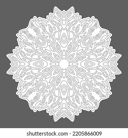 Beautiful monochrome linear vector illustration for adult coloring book page with abstract single pattern isolated on the gray background