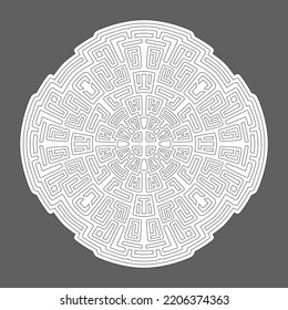 Beautiful monochrome linear vector illustration for adult coloring book page with abstract geometric tribal single pattern isolated on the gray background
