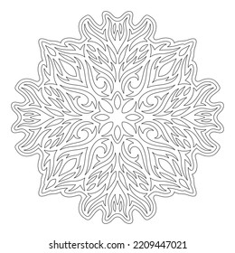 Beautiful monochrome linear vector illustration for adult coloring book page with abstract tribal vintage pattern isolated on the white background