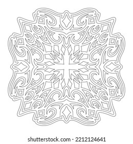 Hermosa ilustración monocromática lineal vectorial para la página del libro de coloreado adulto con patrón único geométrico abstracto aislado en el fondo blanco