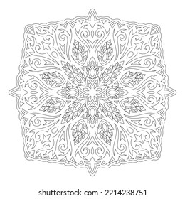 Beautiful monochrome linear vector illustration for adult coloring book page with abstract floral single pattern isolated on the white background