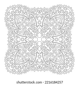 Beautiful monochrome linear vector illustration for adult coloring book page with abstract vintage oriental pattern isolated on the white background