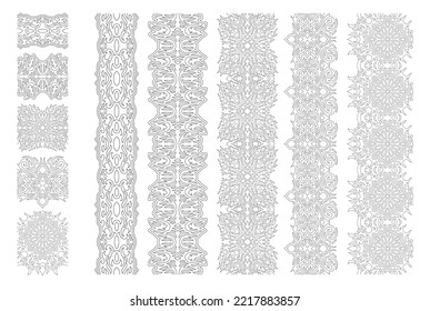 Hermosa ilustración monocromática lineal vectorial para página de libros de coloreado adulto con pinceles abstractos de pintura sin soldadura contra incendios fijados en el fondo blanco