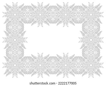 Beautiful monochrome linear vector illustration for adult coloring book page with abstract ornate rectangle frame isolated on the white background