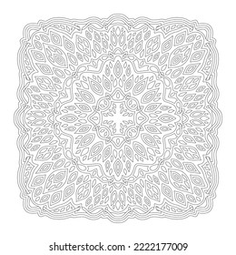Beautiful monochrome linear vector illustration for adult cooring book page with abstract ornate single pattern isolated on the white background
