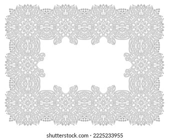 Beautiful monochrome linear vector illustration for adult coloring book page with abstract ornate rectangle frame on the white background