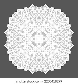Beautiful monochrome linear vector illustration for adult coloring book page with abstract single pattern isolated on the gray background