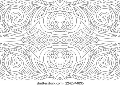 Beautiful monochrome linear vector illustration for adult coloring book page with abstract black vintage pattern on the white background