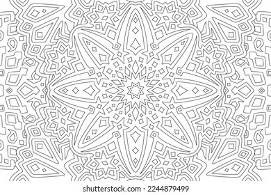 Beautiful monochrome linear vector illustration for adult coloring book page with abstract geometric pattern on the white background