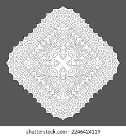 Hermosa ilustración de vector lineal monocromo para página de libros de colorantes adultos con un patrón único abstracto aislado en el fondo gris