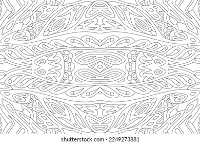 Hermosa ilustración monocromática lineal vectorial para la página de libros de coloración para adultos con un patrón abstracto dibujado a mano sobre el fondo blanco