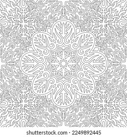 Beautiful monochrome linear vector illustration for adult coloring book page with square ornate pattern on the white background