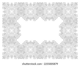 Beautiful monochrome linear vector illustration for adult coloring book page with abstract vintage ornate frame isolated on the white background