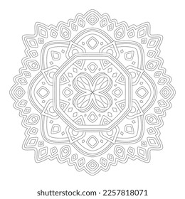 Schöne monochrome lineare Vektorgrafik für die farbige Buchseite für Erwachsene mit abstraktem geometrischem Sickermuster einzeln auf weißem Hintergrund