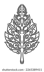 Beautiful monochrome linear vector illustration with black decorative leaf shape isolated on the white background