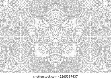 Beautiful monochrome linear vector illustration for adult coloring book page with abstract ornate pattern