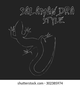 Beautiful  monochrome lizard, lizard silhouette. Salamandra Chalk picture. Vector illustration