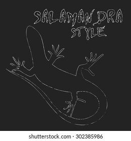 Beautiful  monochrome lizard, lizard silhouette. Salamandra Chalk picture. Vector illustration