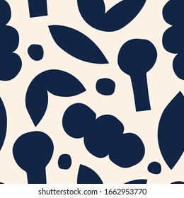 Beautiful monochrome pattern with simple natural Shapes. Vector seamless texture with cute Folk art elements. 