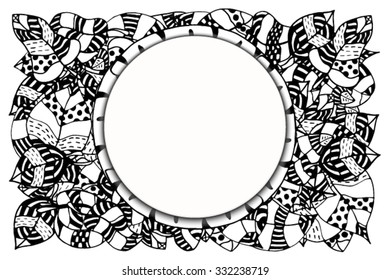 Beautiful Monochrome round paper frame on leaves. Vector illustration