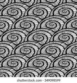 Beautiful monochrome sea shell set vector seamless pattern.