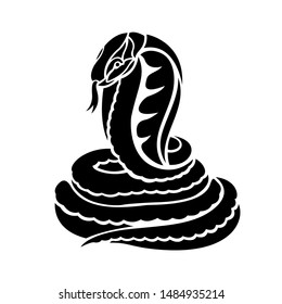 Beautiful monochrome tattoo illustration with cobra silhouette on white background