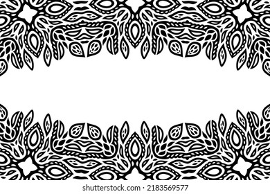 Beautiful monochrome tribal background with abstract black border and white copy space