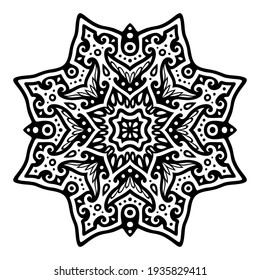 Beautiful monochrome tribal tattoo illustration with black eastern pattern isolated on the white background