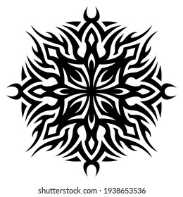 Beautiful monochrome tribal tattoo illustration with abstract single pattern isolated on the white background