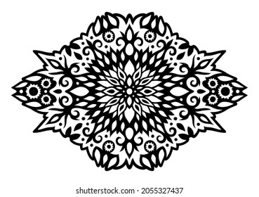 Beautiful monochrome tribal tattoo illustration with abstract black vintage floral pattern isolated on the white background