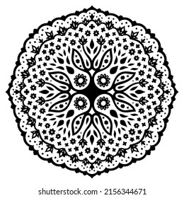 Beautiful monochrome tribal tattoo illustration with abstract black floral pattern isolated on the white background