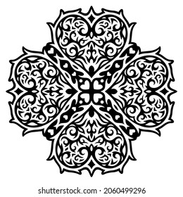 Beautiful monochrome tribal tattoo vector illustration with isolated abstract black pattern with heart shapes 