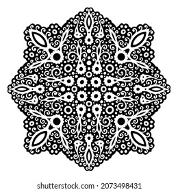 Beautiful monochrome tribal tattoo vector illustration with abstract black floral pattern isolated on the white background