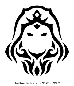 beautiful monochrome tribal tattoo vector fantasy illustration with black decorative wizard head isolated on the white background
