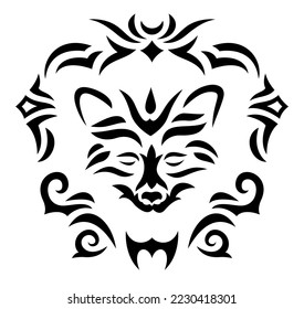 Beautiful monochrome tribal tattoo vector illustration with black animal head in the vintage frame isolated on the the white background
