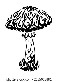 Beautiful monochrome tribal tattoo vector illustration with black decorative tribal mushroom isolated on the white background