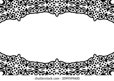Beautiful monochrome tribal vector background with abstract black border and white copy space