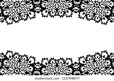 Beautiful monochrome tribal vector background with abstract black floral border and white copy space